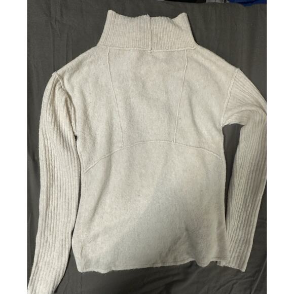 Free People Knit Cardigan Sweater Wool Blend Beige S Ribbed Sleeves Snap at Neck - Picture 2 of 4